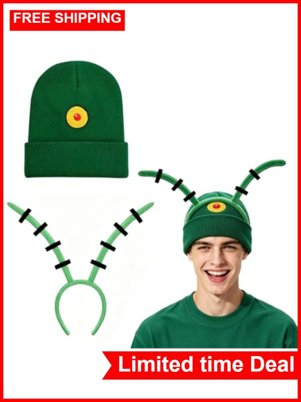 Adult Cartoon Cosplay Set Knit Beanie Antenna Headband Costume Accessory